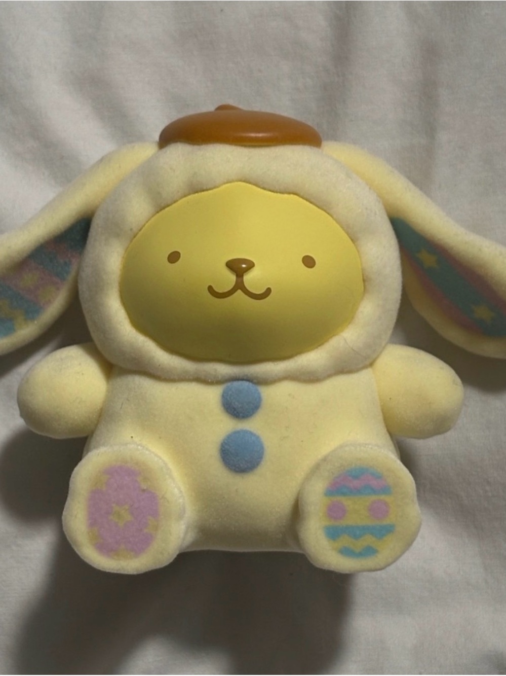 💛 Sanrio Pompompurin Pastel Yellow Bunny Outfit Soft and Fuzzy Figurine